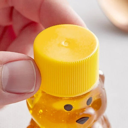 24/410 Yellow Ribbed Continuous Thread Cap with Pressure Sensitive Liner - Bitterroot Buzz Bees