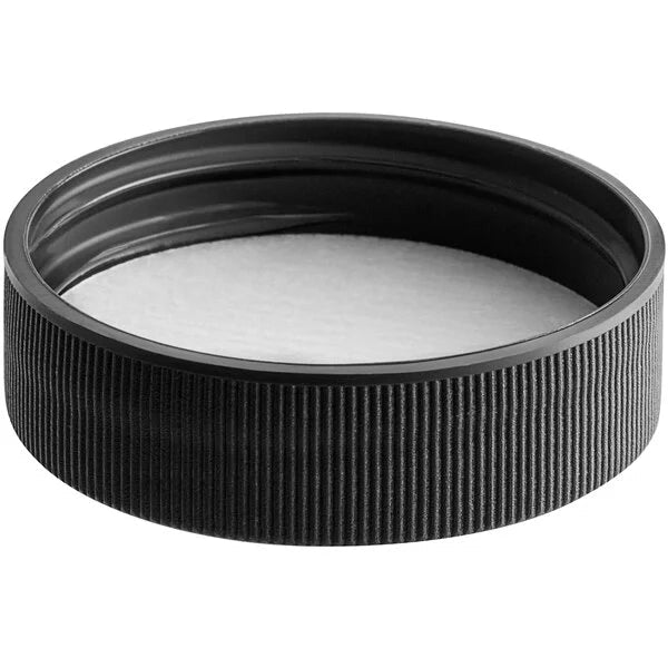 38/400 Black Ribbed Continuous Thread Cap with Pressure Sensitive Liner - Bitterroot Buzz Bees