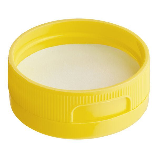 38/400 Yellow Plastic Flip Top Lid with Pressure Sensitive Liner - 2,000/Case - Bitterroot Buzz Bees