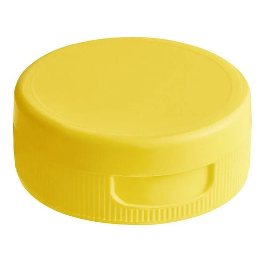 38/400 Yellow Plastic Flip Top Lid with Pressure Sensitive Liner - 2,000/Case - Bitterroot Buzz Bees