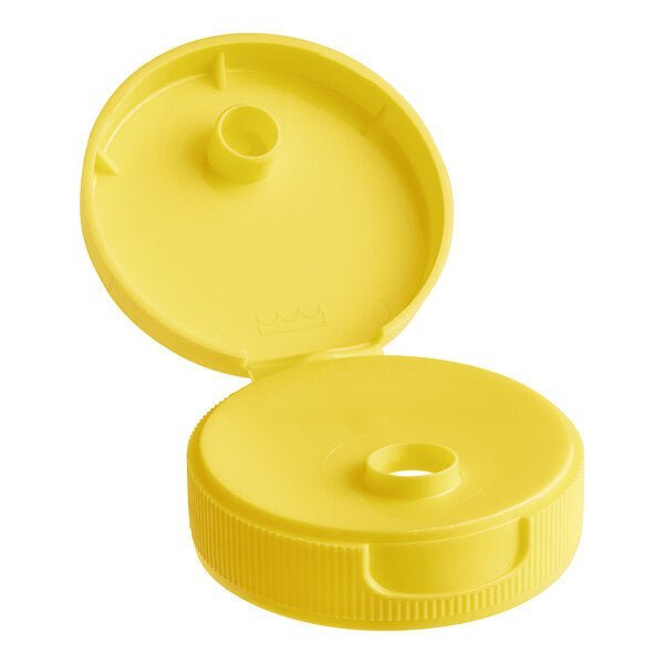38/400 Yellow Plastic Flip Top Lid with Pressure Sensitive Liner - 2,000/Case - Bitterroot Buzz Bees