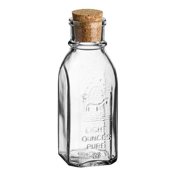 5.5 oz. (8 oz. Honey Weight) Glass Muth Honey Jar with Cork - 96/Case - Bitterroot Buzz Bees