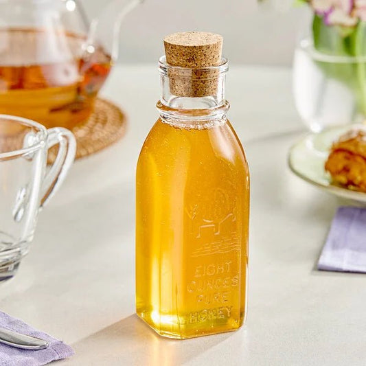 5.5 oz. (8 oz. Honey Weight) Glass Muth Honey Jar with Cork - 96/Case - Bitterroot Buzz Bees