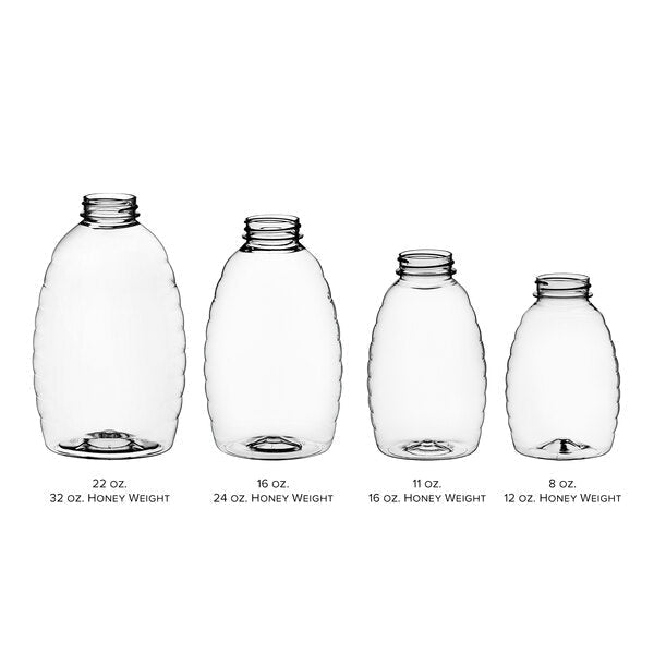 8 oz. (12 oz. Honey Weight) Classic Queenline PET Honey Bottle - 385/Case - Bitterroot Buzz Bees
