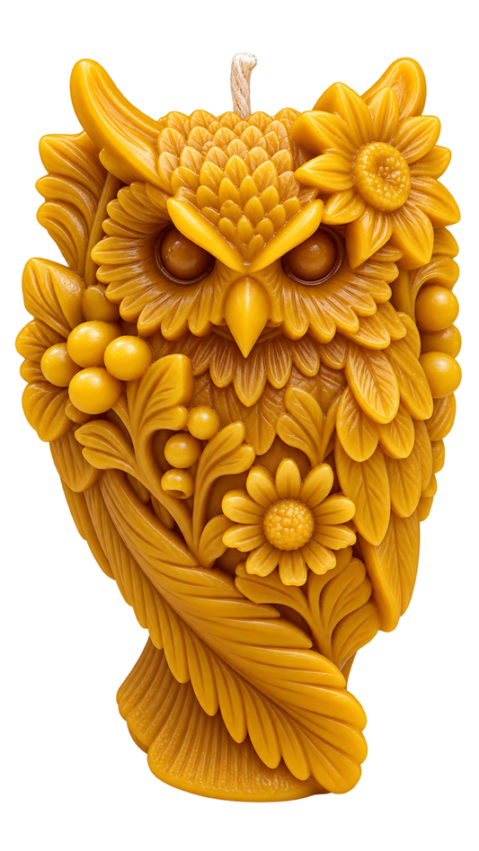Handcrafted Beeswax Owl Candle | Floral Woodland Design