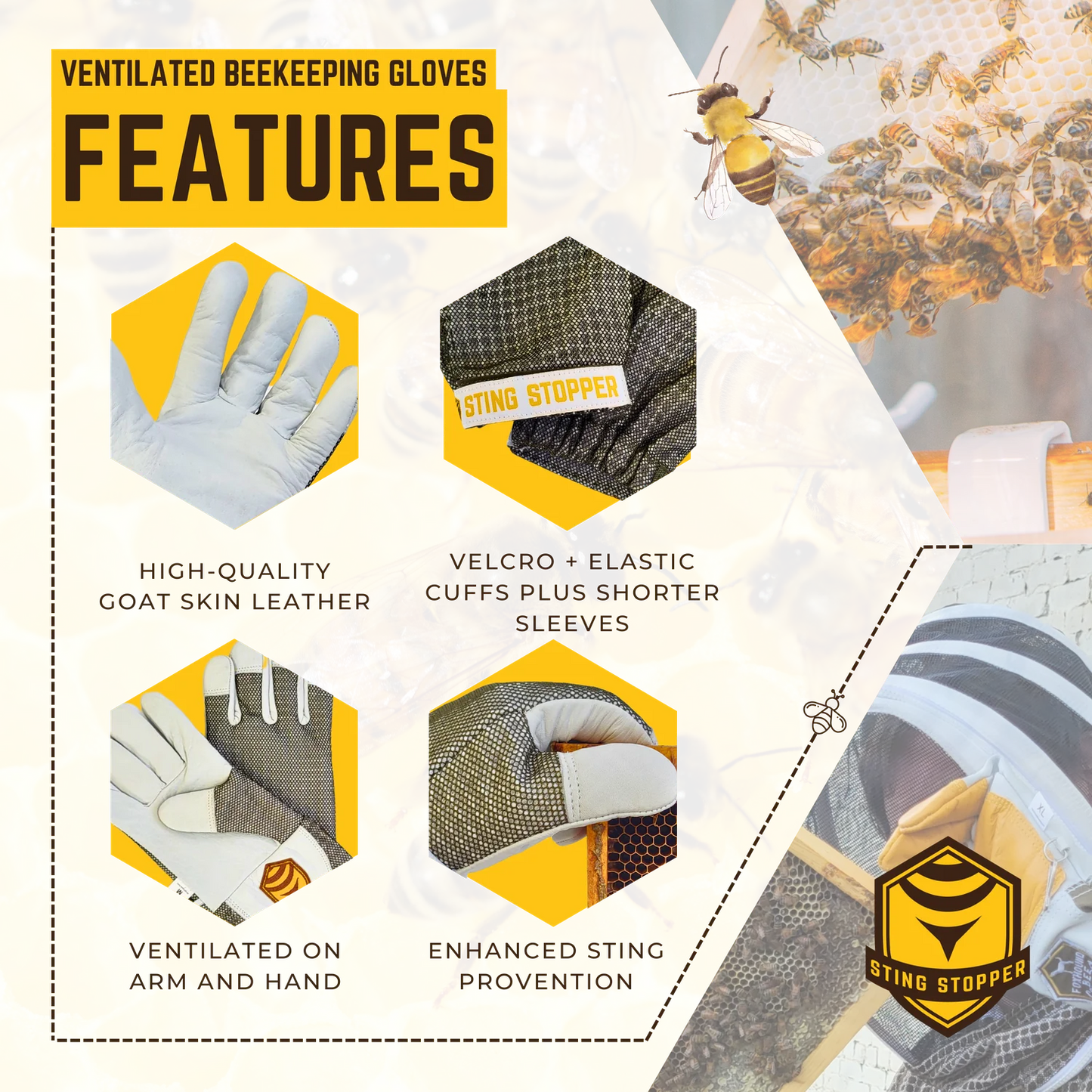 Ventilated Goat Skin Beekeeping Gloves