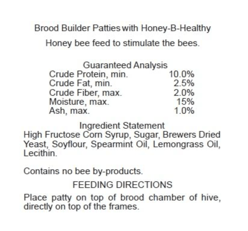 Brood Builder Patties with Honey - B - Healthy - Bitterroot Buzz Bees