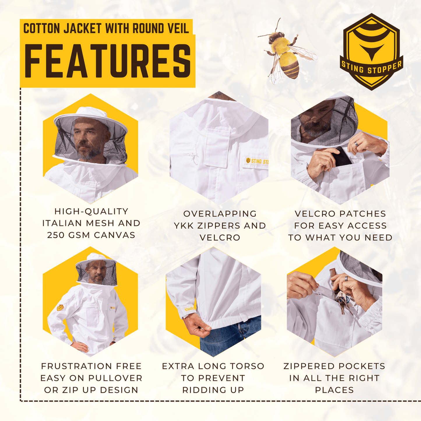 Classic Cotton Beekeeping Jacket with Round Veil - Bitterroot Buzz Bees