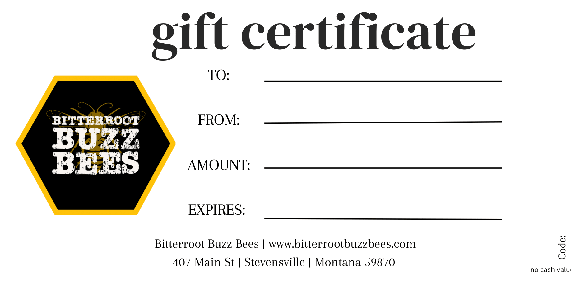Gift the Perfect Choice! Easy Redemption! - Bitterroot Buzz Bees