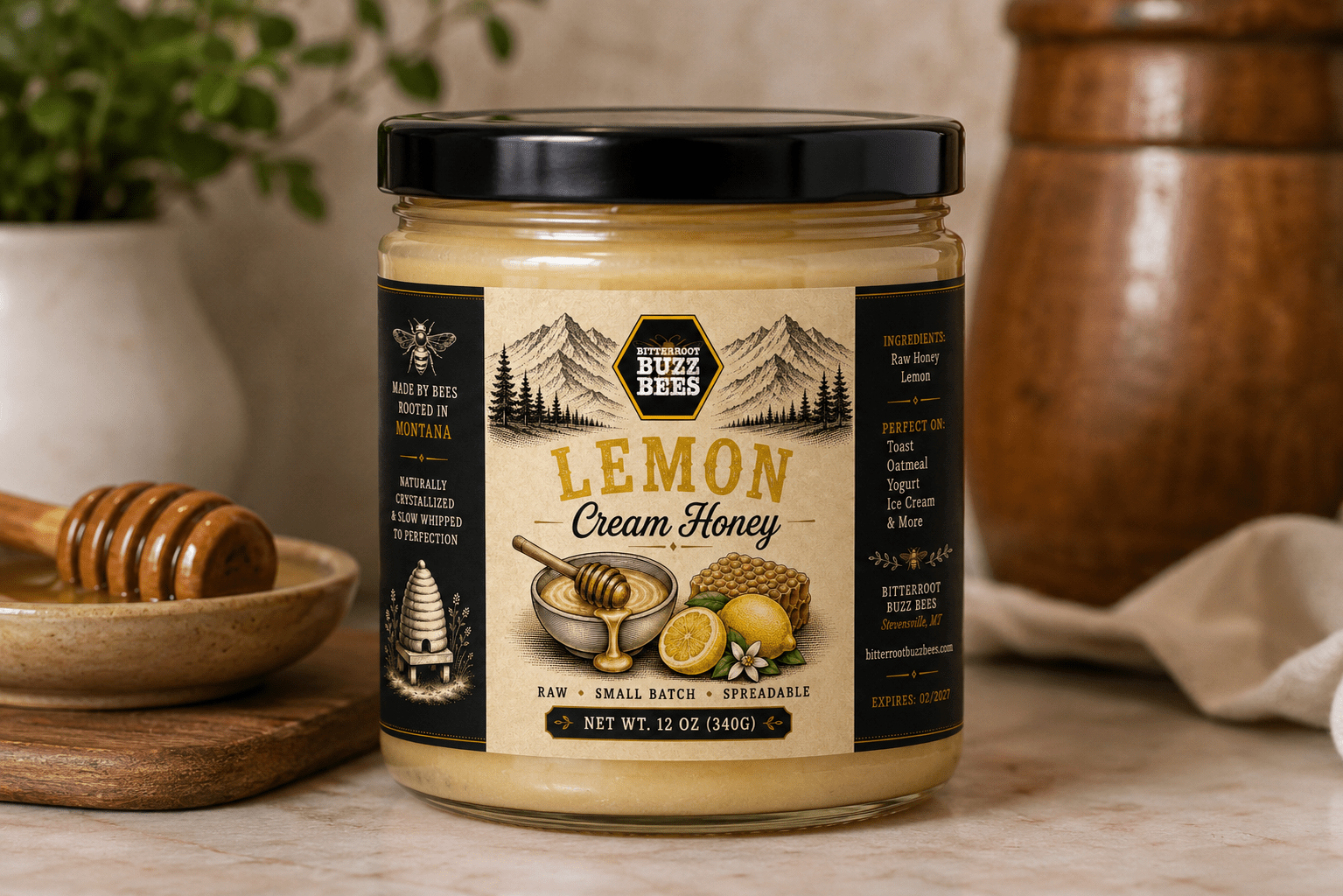 Honey Cream Delight: Rich and Smooth Cream Honey 12oz - Bitterroot Buzz Bees