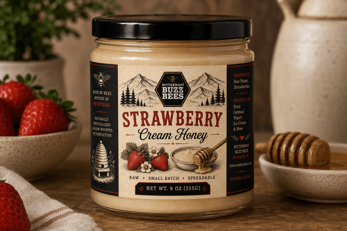 Honey Cream Delight: Rich and Smooth Cream Honey 12oz - Bitterroot Buzz Bees