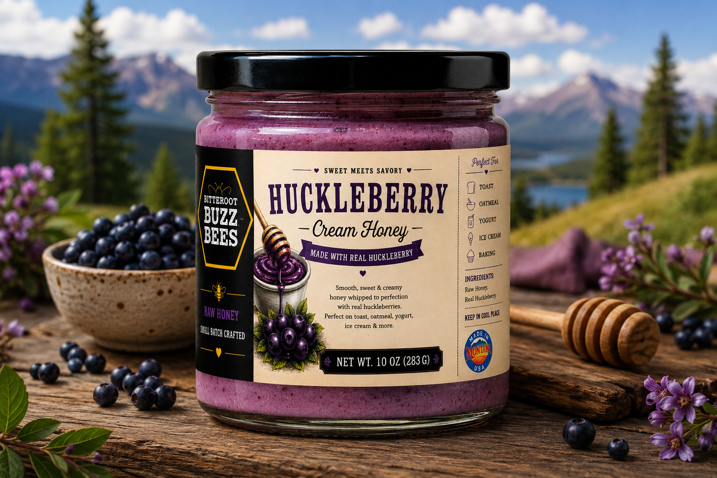 Huckleberry Cream Honey | Made with Real Wild Huckleberries
